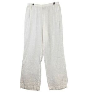 FLAX Linen White Pants Flat Front Elastic Back Wide Leg Size 8 (6-10)